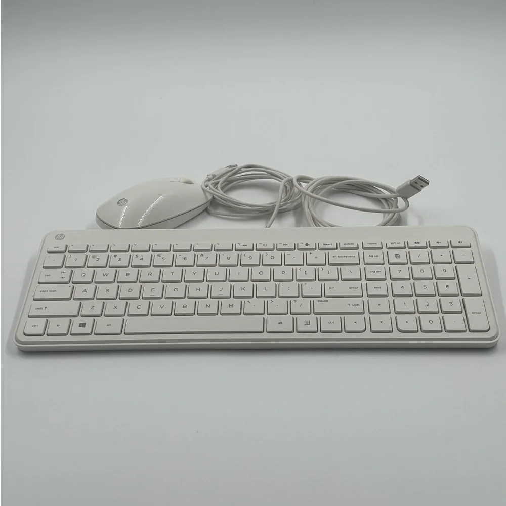 HP White Wired Keyboard and Mouse Set - Used - Great Working Condition